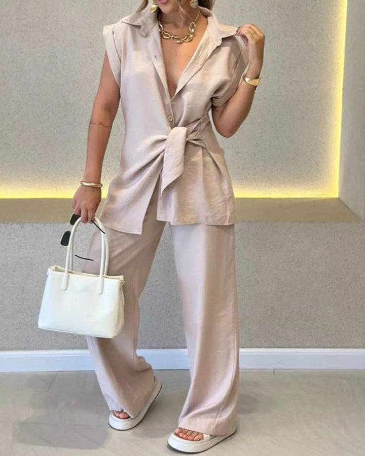 IVELE - ENSEMBLE ÉLÉGANT SANS MANCHES ET PANTALON TAILLE HAUTE
