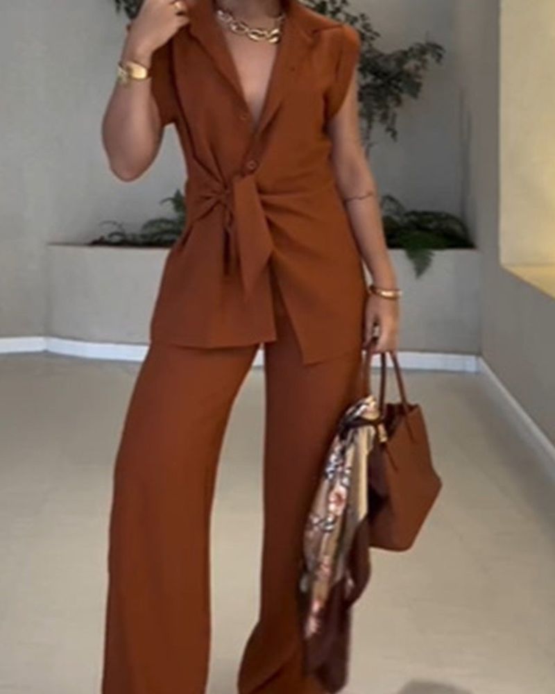 IVELE - ENSEMBLE ÉLÉGANT SANS MANCHES ET PANTALON TAILLE HAUTE
