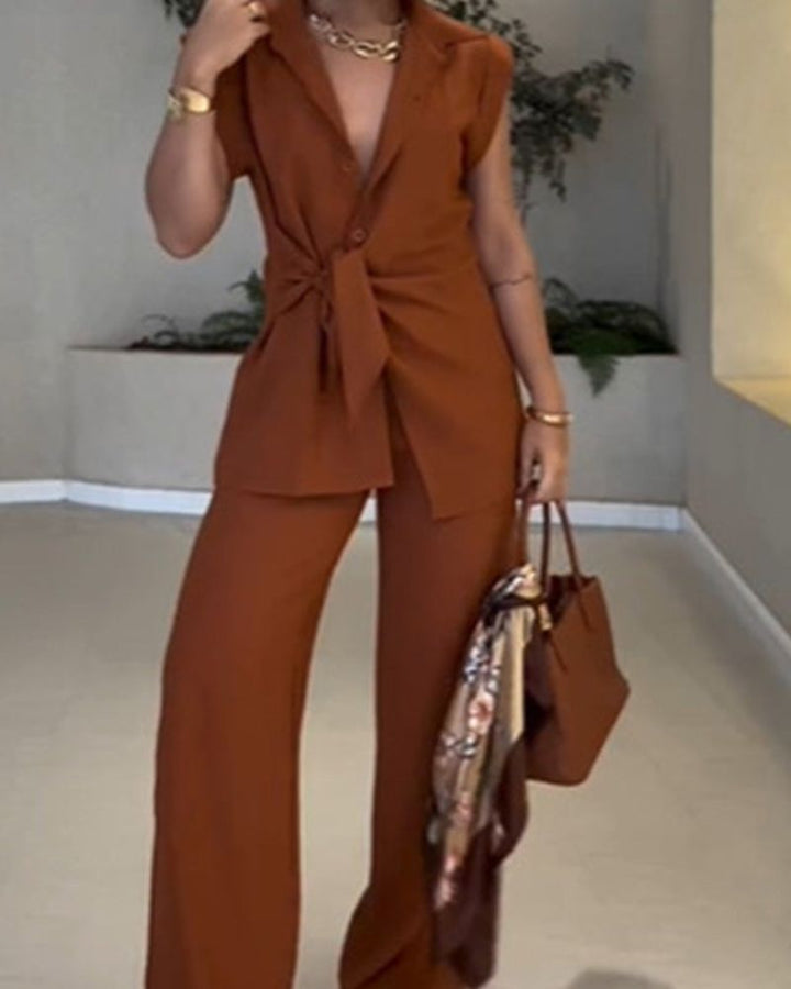 IVELE - ENSEMBLE ÉLÉGANT SANS MANCHES ET PANTALON TAILLE HAUTE