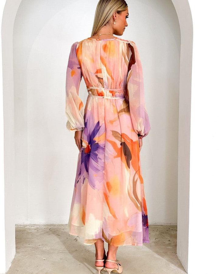 BARONA - ROBE MAXI CHIC MULTICOLORE À MANCHES LONGUES