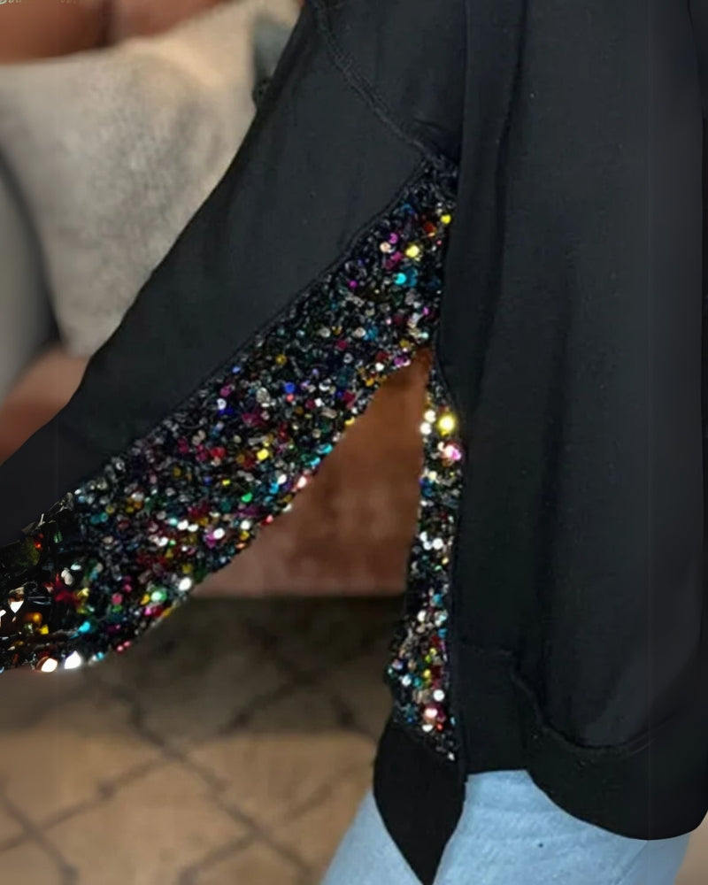 LAREI - SWEATSHIRT À PAILLETTES AVEC BOUTONNAGE PARTIEL
