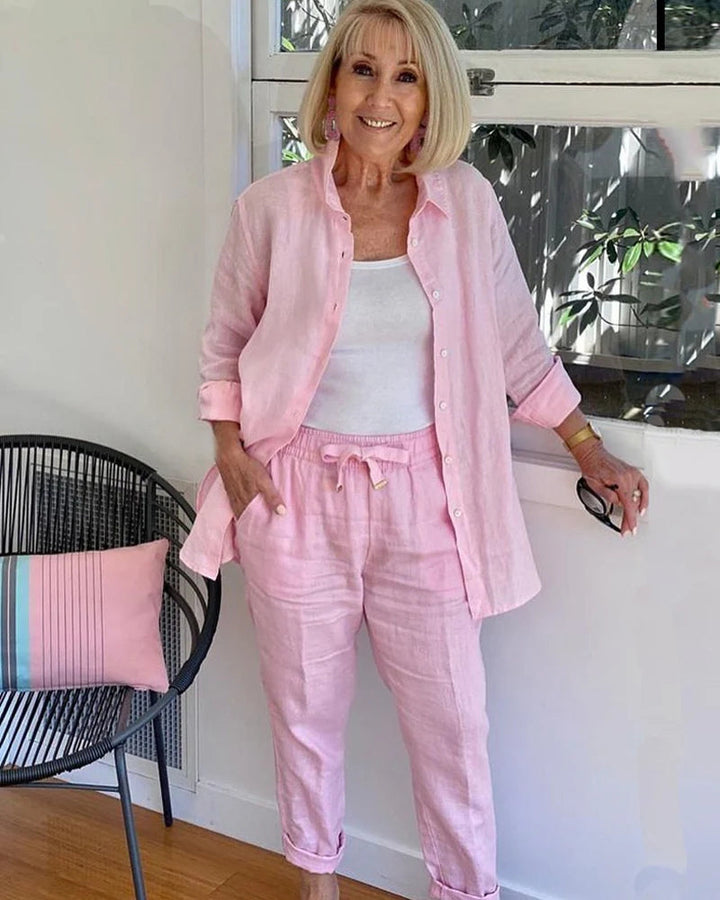 AIAUN - ENSEMBLE BLOUSE EN COTON LIN ET PANTALON
