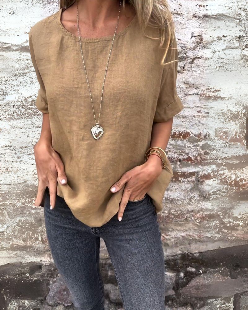 BAUA - T-SHIRT EN COTON ET LIN À COL ROND