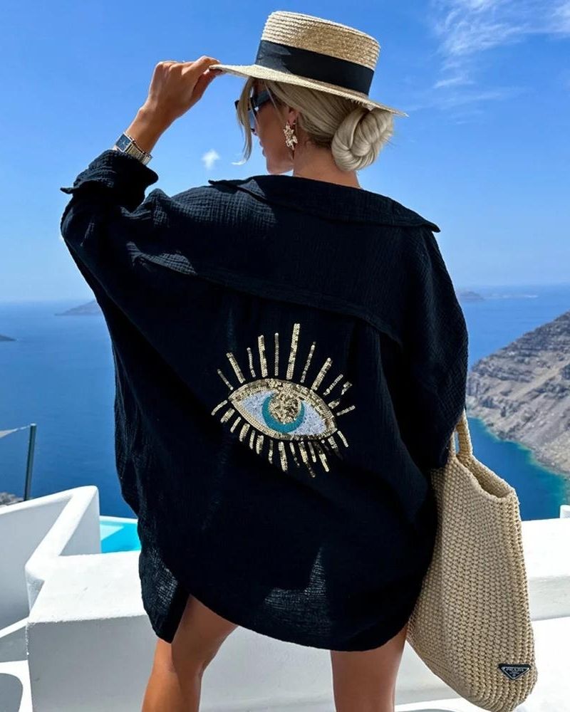 SORAYA - Chemise Décontractée à Sequins et Perles