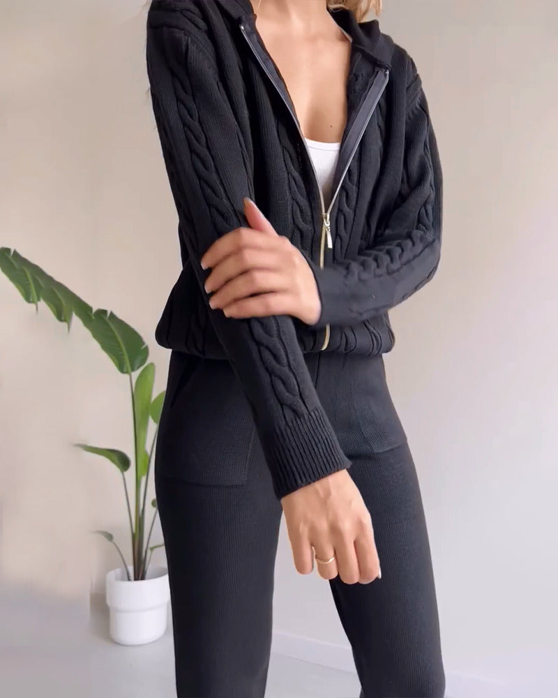 ANIA - Ensemble deux pièces décontracté en jacquard torsadé