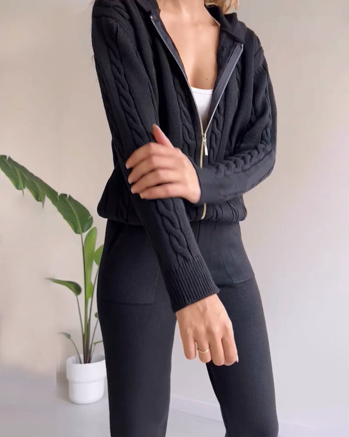 ANIA - Ensemble deux pièces décontracté en jacquard torsadé